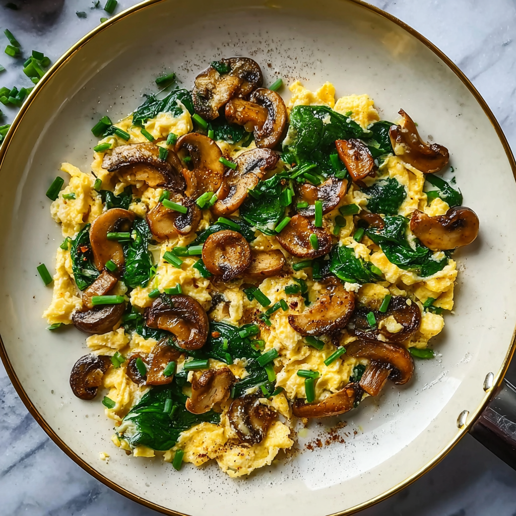 5-Minute Fluffy Mushroom Spinach Scrambled Eggs