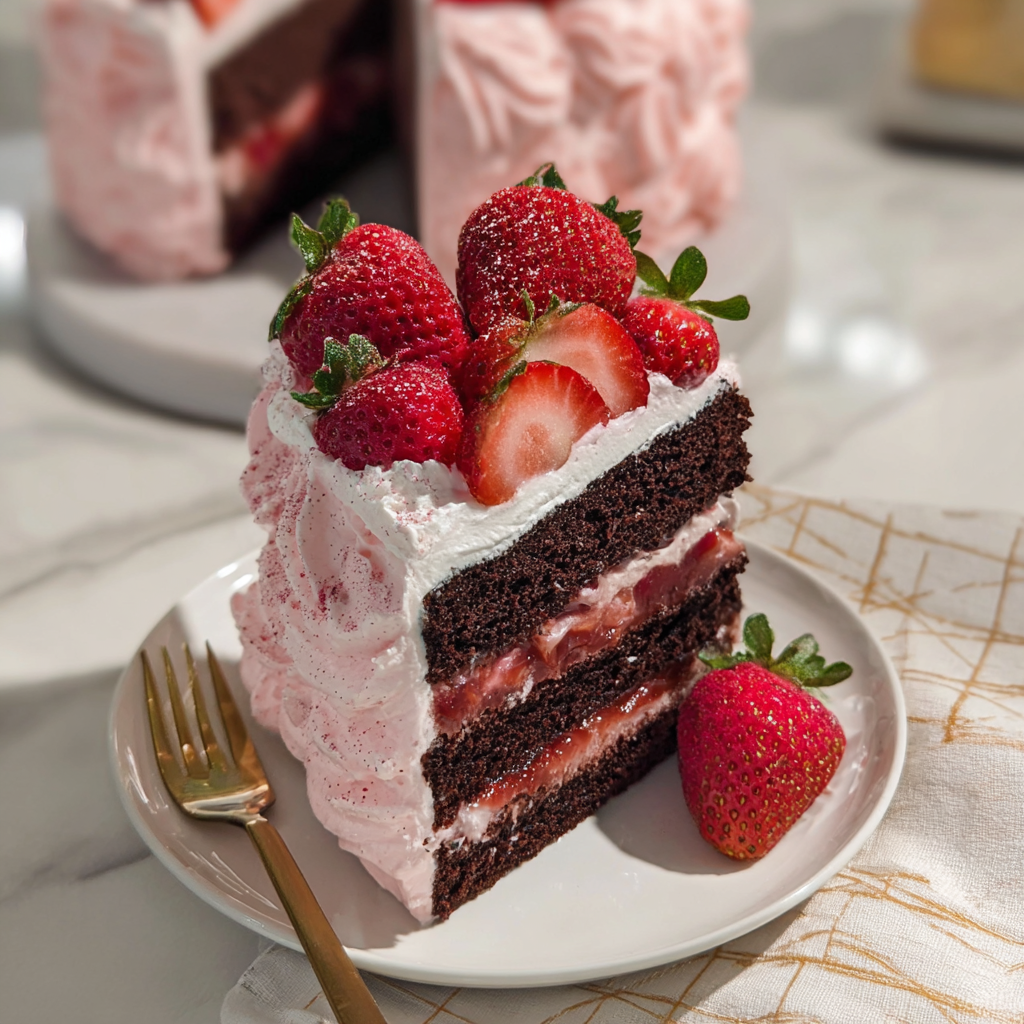 Strawberry Chocolate Cake With Fluffy Pink Frosting